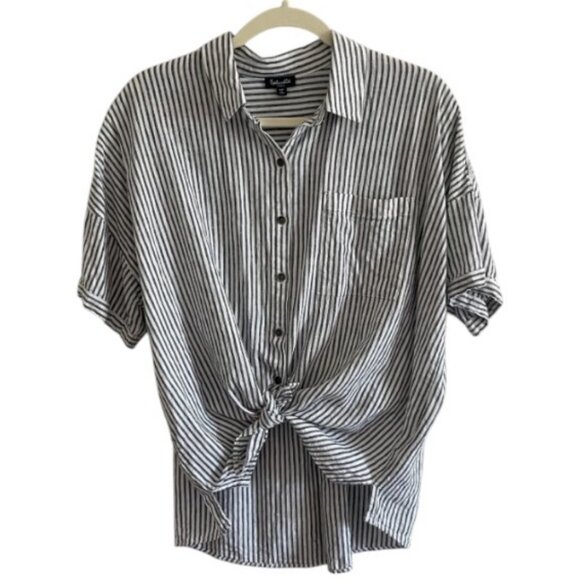Splendid black and white striped short sleeve button down shirt size S - Picture 2 of 4